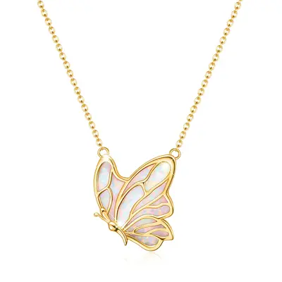 Gold Vermeil Opal Butterfly Necklace for Women
