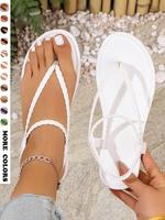 Women's Fashionable Plain Color Slide Sandals, Casual Comfortable Flat Sandals for Beach, Home, and Everyday Wear, Trendy All...