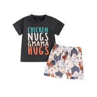 2Pcs Baby Boy Summer Outfits Free Range Chicken Print Short Sleeve T-Shirt Shorts Set Toddler Boy Farm Clothes