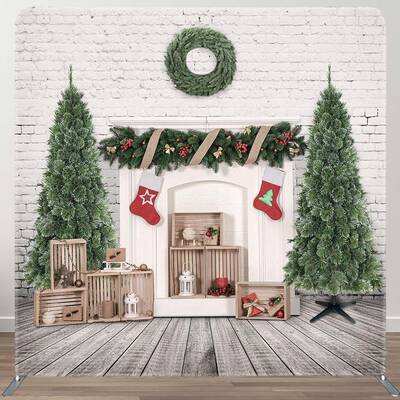 Aperturee White Brick Wall Fireplace Xmas Pillow Case Backdrop | Diy Christmas Backdrop | Christmas Photo Backdrop | Christma...