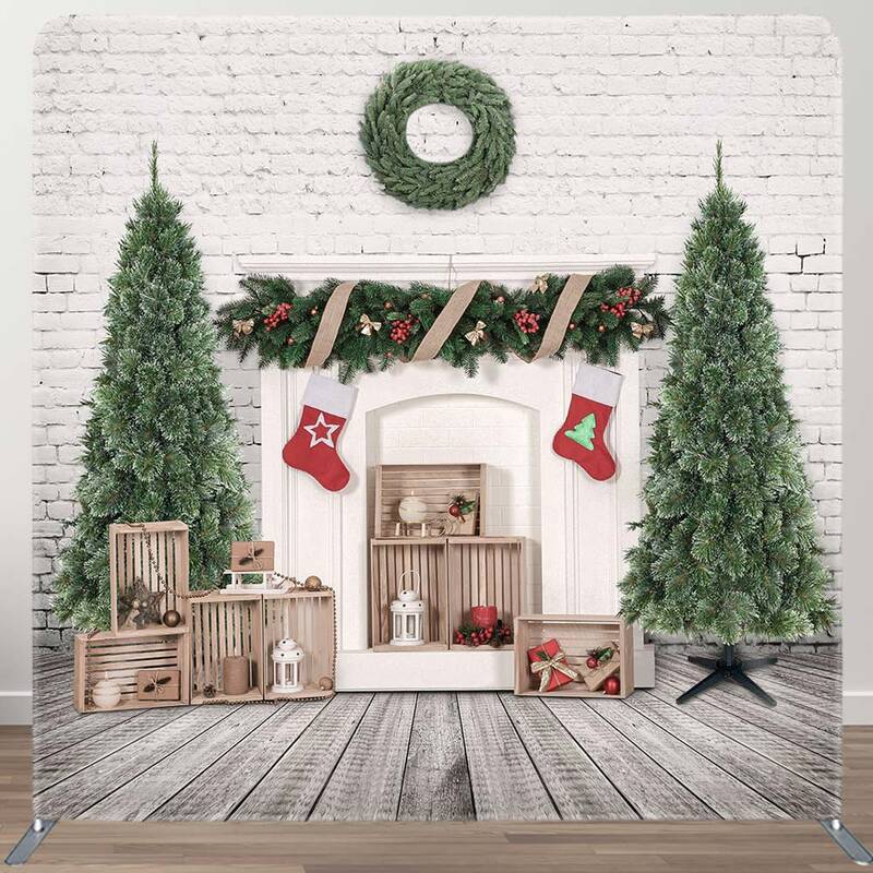 Aperturee White Brick Wall Fireplace Xmas Pillow Case Backdrop | Diy Christmas Backdrop | Christmas Photo Backdrop | Christma...