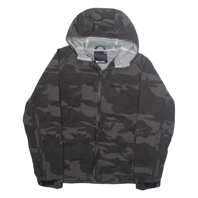 BENCH Mesh Lined Mens Jacket Brown Hooded Camouflage M