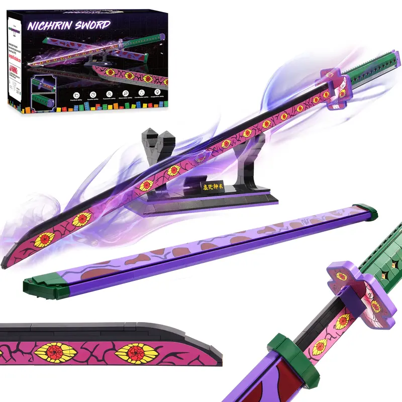 TOKMOC 798 Pieces,DemonSlaye Building Block Set,39in Kokushibo Building Block with Stand,Handmade Cosplay Anime Toy Building ...