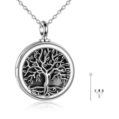 Sterling Silver Vintage Tree Of Life Urn Necklace for Ashes with Cable Chain
