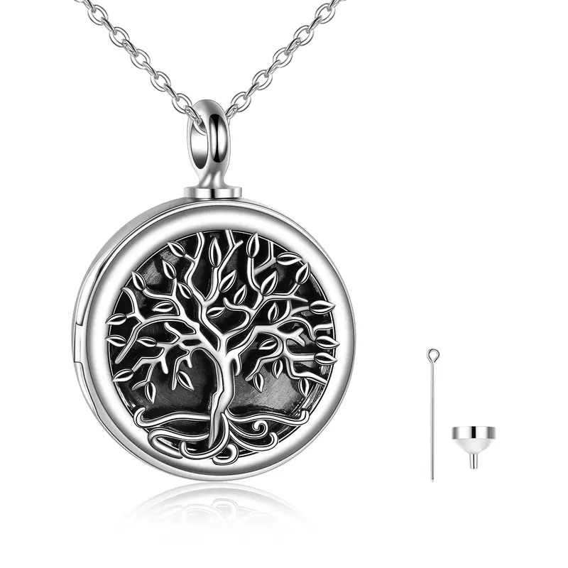 Sterling Silver Vintage Tree Of Life Urn Necklace for Ashes with Cable Chain