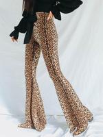 Women's Leopard Print High Waist Flare Leg Pants, Slim Fit Street Style Bell Bottom Trousers for Party Club, Ladies Bottoms f...