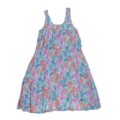 Sheer Pleated Day Dress Green Floral Sleeveless Knee Length Womens UK 14