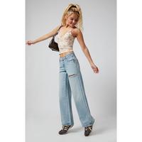 Pacsun Women's Casey Ripped Slit Low Rise Baggy Jeans Light Indigo