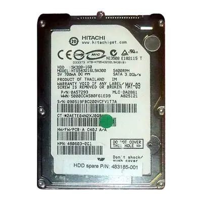 483185-001 HP 160GB 3Gb/s SATA 5400 2.5-inch 8MB Hard Drive