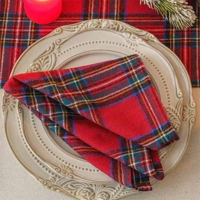 Red Plaid Christmas Table Napkins Cloth For Decor - Aperturee