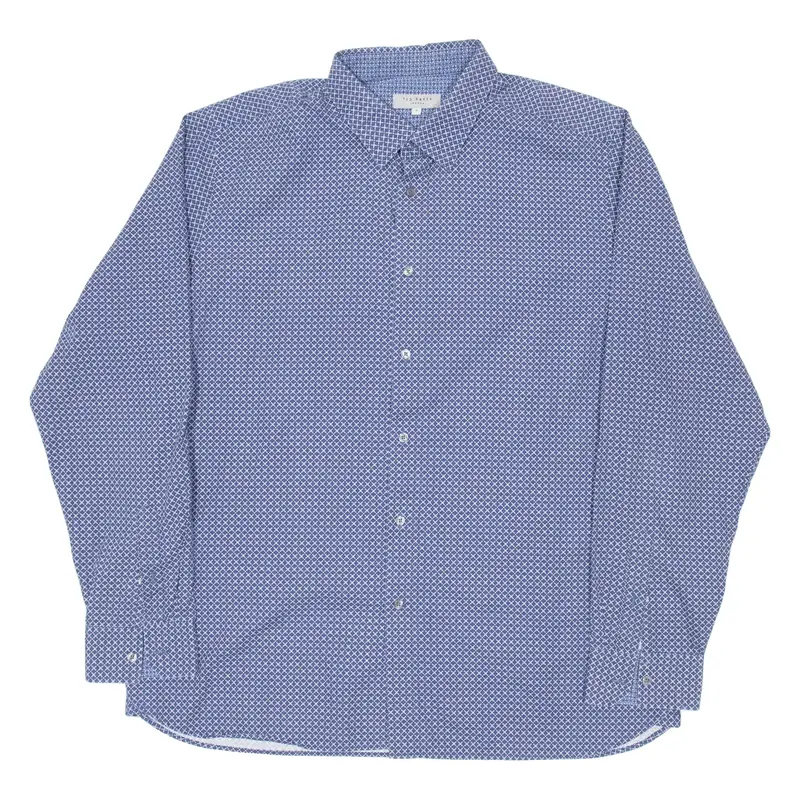 TED BAKER Mens Shirt Blue Geometric Long Sleeve XL