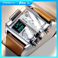 FEICE 2025 Hot! Men's Square Sport Watch | 50mm Big Dial | Dual Movement | Waterproof & Luminous | Trendy Silver Watch Modern...