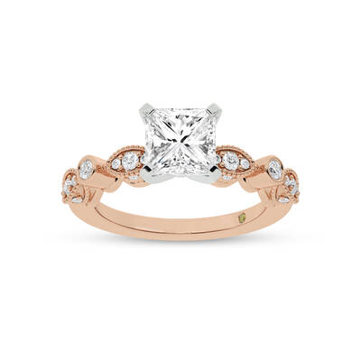 Arcan Vintage Inspired Bezel and Pavé Set Princess Cut Lab Diamond Engagement Ring | 18K Rose Gold 4 3/8 CT. TW.
