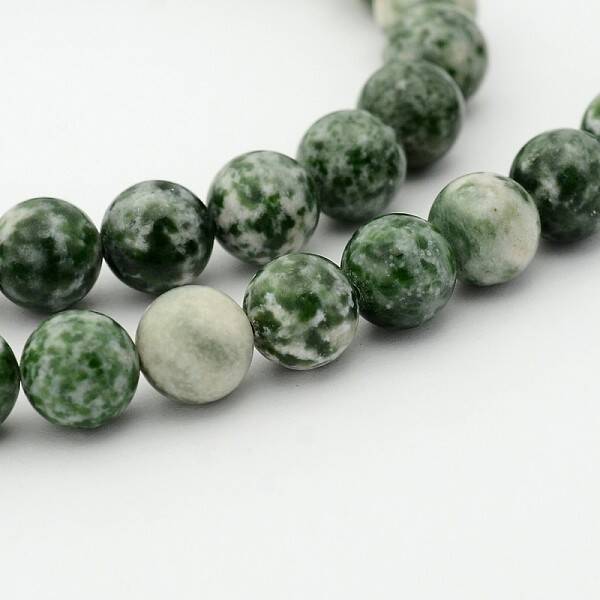 Natural Green Spot Jasper Round Bead Strands