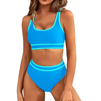 BMJL Women's High Waisted Bikini Sets Sporty Two Piece Swimsuit Color Block Cheeky High Cut Bathing Suits #September Restock...