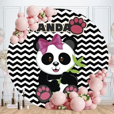 Aperturee Black And White Panda Round Baby Shower Backdrop