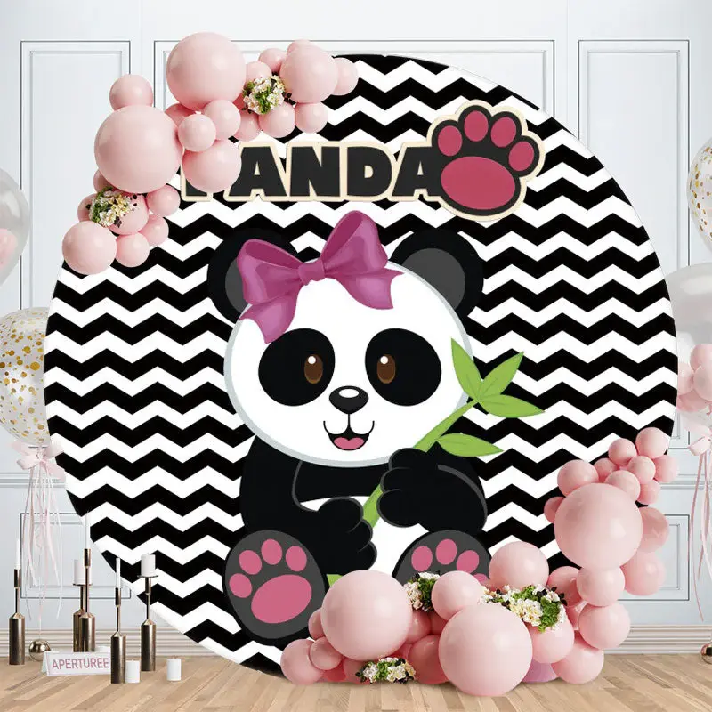 Aperturee Black And White Panda Round Baby Shower Backdrop