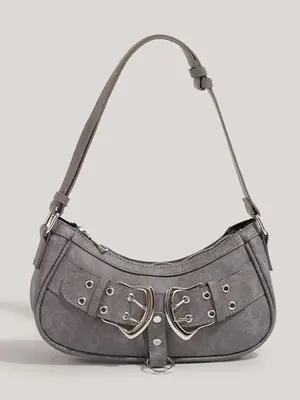 Women's Y2k Style Solid Color Grommet Eyelet Design Shoulder Bag, Valentine's Day Gift for Girl, Fashionable Pu Leather Zippe...