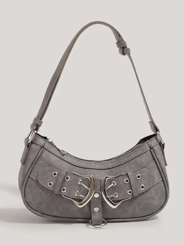 Women's Y2k Style Solid Color Grommet Eyelet Design Shoulder Bag, Valentine's Day Gift for Girl, Fashionable Pu Leather Zippe...