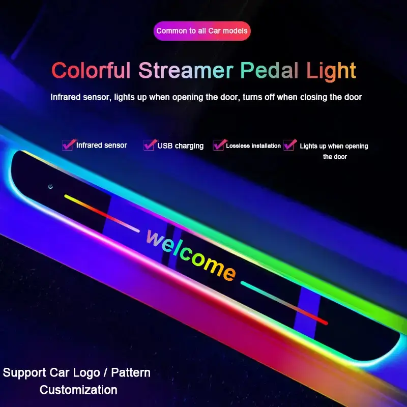 4PCS Car Door Sill Light Threshold Lamp Logo Projector Lamp Power Moving LED Welcome Plate Pedal Light Protect Car Doors adju...