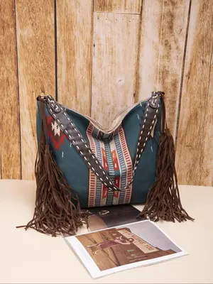 Women's Boho Tassel Decor Tote Bag As LGBT Pride Gift, Large Shoulder Bag for College Students & White-collar Workers, Perfe...