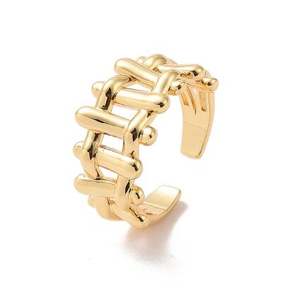 Brass Braided Design Open Cuff Ring for Women