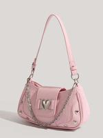 Chain Decor Fashionable Shoulder Bag for Musical Festival, 2025 Heart Decorated Crocodile Pu Leather Bag Back To School, Uniq...