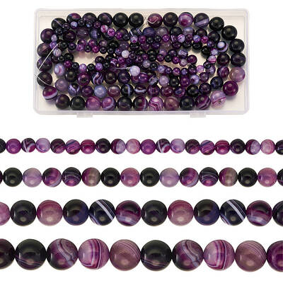 4 Strands 4 Style Natural Striped Agate/Banded Agate Bead Strands