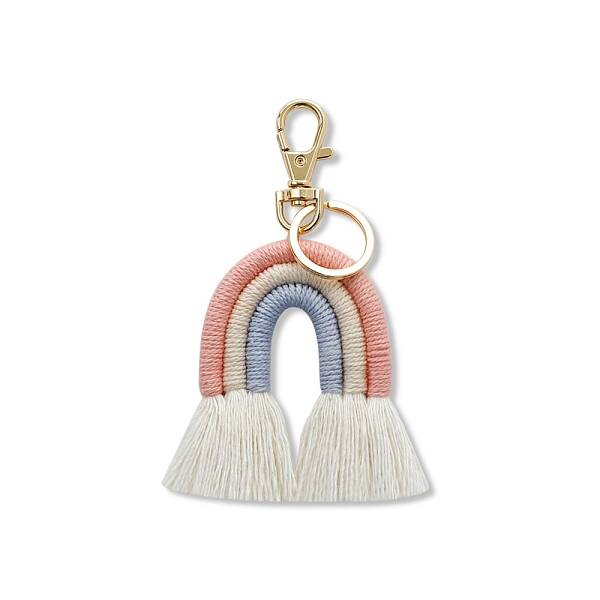 Boho Rainbow Keychain Mini Macrame Rainbow Cute Keychain Weaving Rainbow Tassel Keychain for Women Girls