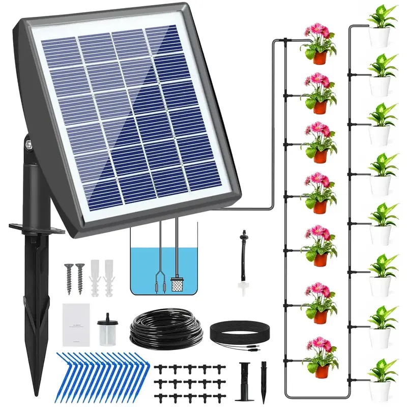 Solar Automatic Drip Irrigation Kit for 10/20 Potted Plants Solar Powered Auto Easy DIY Watering System, 6/12 Timing Modes fo...
