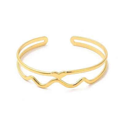 Ion Plating(IP) 304 Stainless Steel Heart Wave Cuff Bangles