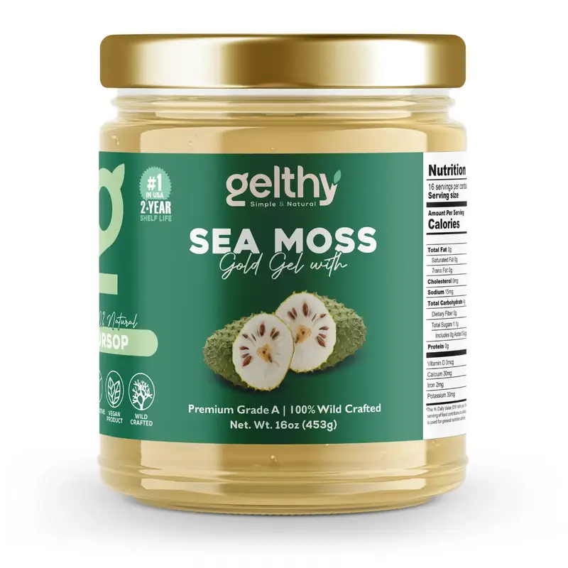 Gold Sea Moss Gel with Soursop 2 Year Shelf Life Wildcrafted from St. Lucia Supplement