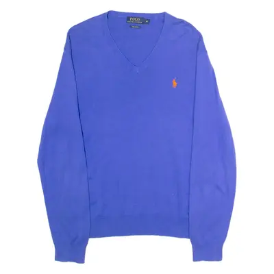 POLO RALPH LAUREN Mens Jumper Purple V-Neck Tight Knit M