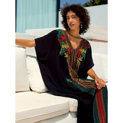 Moroccan Kaftan Dresses For Women Plus Size Caftans Loungewear Embroidered Beach Kaftan Cover Up Mumu House Dress