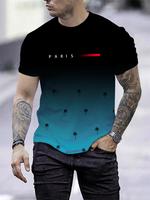 Men's Ombre & Letter Print Round Neck Tee, Graphic Tee, Regular Fit Casual Short Sleeve Crew Neck T-shirt for Summer, Fashion...