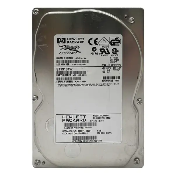 D4627-60101 HP 9.1GB Ultra WIDE SCSI 10000 3.5-inch Hard Drive