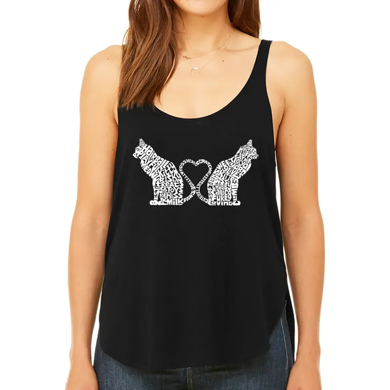 Cat Tail Hearts - Women's Premium Word Art Flowy Tank Top - XX-Large - Black