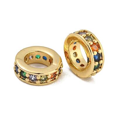 Rack Plating Brass Micro Pave Clear Cubic Zirconia Beads