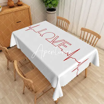 Aperturee Heartbeat Rhythm Ecg Inspired Rectangle Tablecloth, 52 x 70 inch, 30.82 USD, rectangle tablecloths, ZJY04911-A