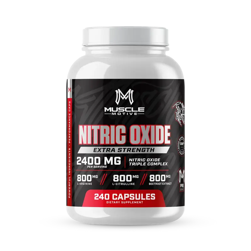 Muscle Motive Nitric Oxide Booster Supplement - Pre Workout Pump Capsules, 2400mg Triple Complex with L-Arginine, L-Citrullin...