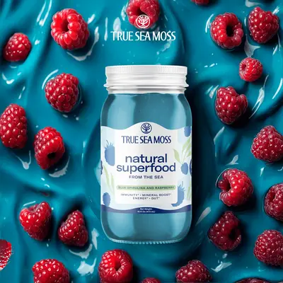 TrueSeaMoss Blue Spirulina and Raspberry Irish Sea Moss Gel – Rich in Minerals & Vitamins – supports Immune, improves dig...