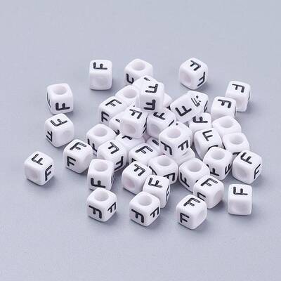 Letter F Acrylic Cube Beads