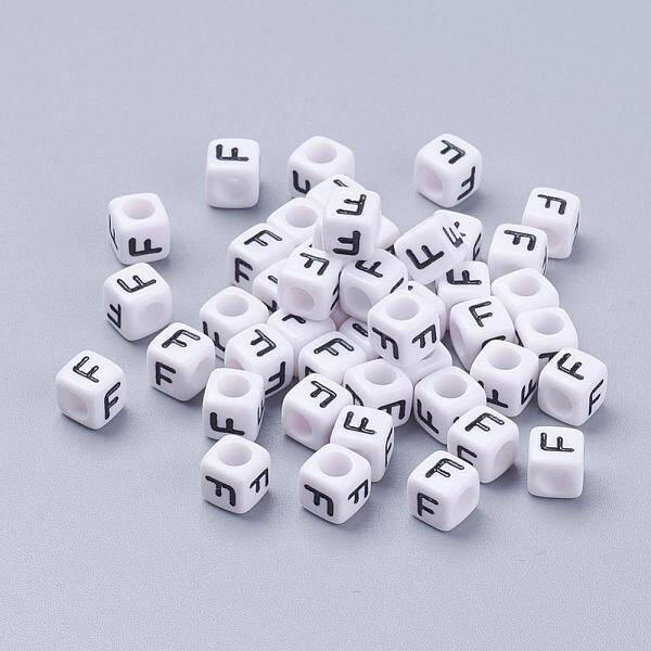 Letter F Acrylic Cube Beads