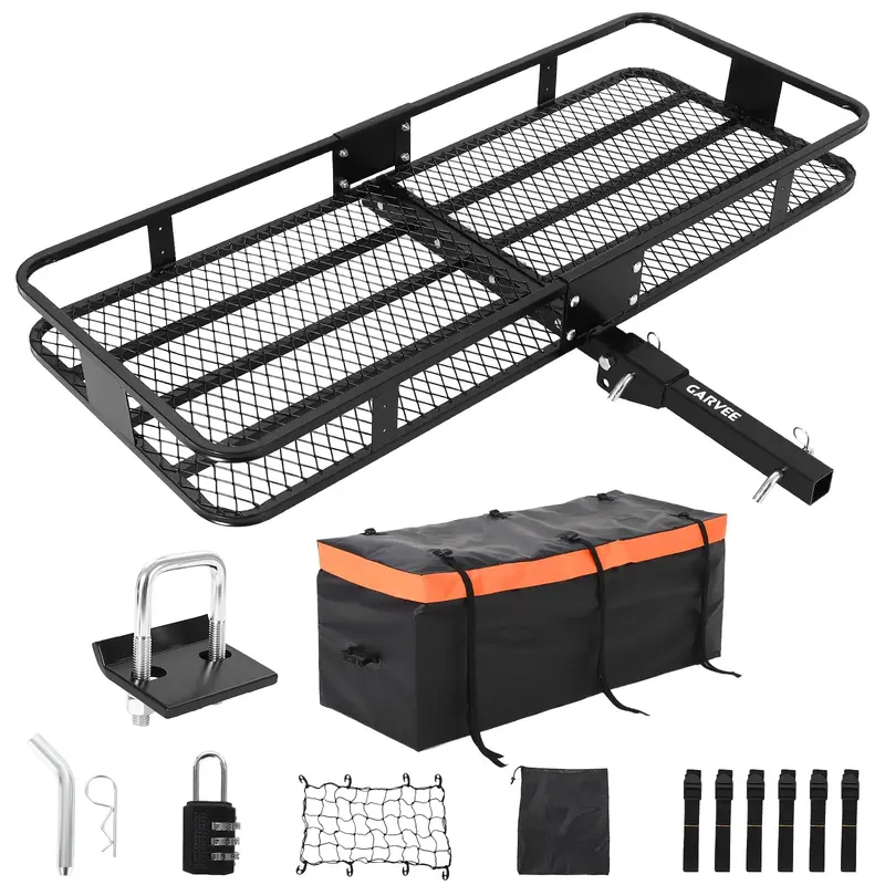 Garvee 60x24x6 Folding Hitch Mount Cargo Carrier Basket with 25 Cubic Feet Waterproof Cargo Bag (60 x 24 x 31) - 500 lb...