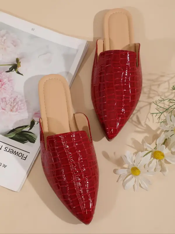 Women's Peep Toe Embossed Flat Shoes, Casual Trendy Slip-on Mules Shoes for Daily Wear, Trendy All-match & Exquisite Shoes fo...