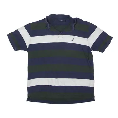 NAUTICA Polo Shirt Blue Striped Short Sleeve Mens L