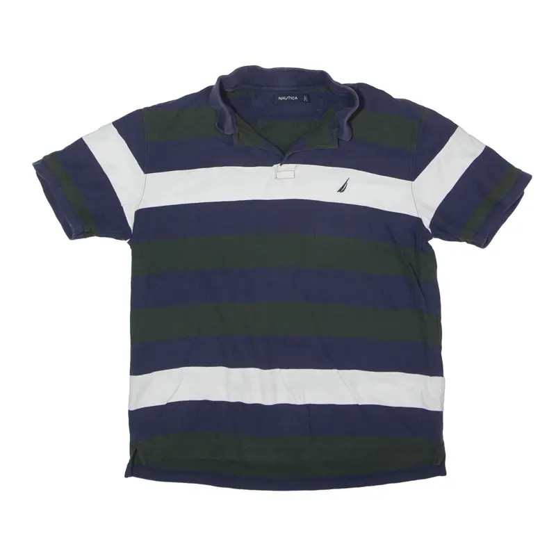 NAUTICA Polo Shirt Blue Striped Short Sleeve Mens L