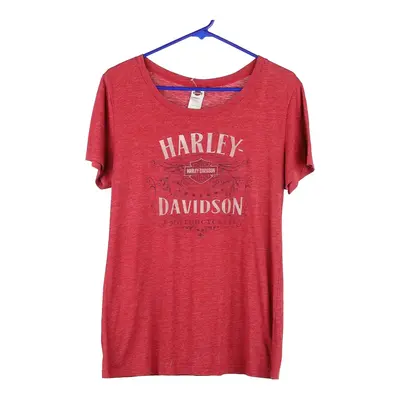 Harley Davidson Spellout T-Shirt - Medium Red Cotton