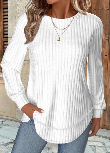 Modlily White Long Sleeve Round Neck Sweatshirt - L