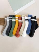 Men's Striped Print Crew Socks, Casual Comfortable Breathable Mid-calf Socks for Daily Wear, Summer Wear 2024, Multipack Knit...